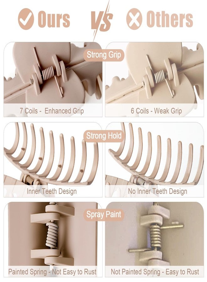 TOCESS Hair Claw Clips for Women – Large Clips for Thin Thick Hair Big Neutral Claw for Curly Hair Matte Nonslip Strong Hold 4.33 Inch Jumbo Claws Jaw Set (8 Pcs) - Image 2